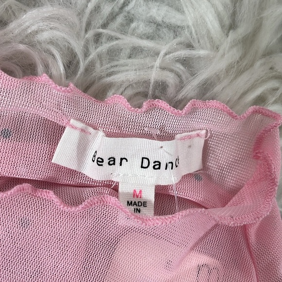 BEAR DANCE Long Sleeve Fur Trim Rhinestone Mesh Top Size Medium New - Picture 9 of 11